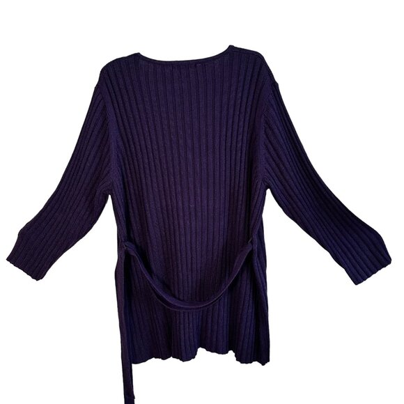 Silhouettes Women's 3X Purple Knit Cardigan w/Belt Acrylic & Ramie Blend - Picture 2 of 10